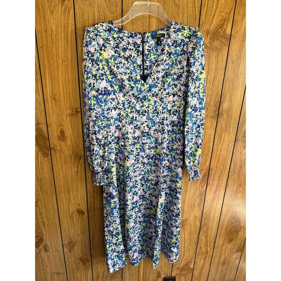 Aqua Women's Printed V-Neck Midi Dress Puff Sleeve Party Multicolor Size XS - Picture 1 of 8